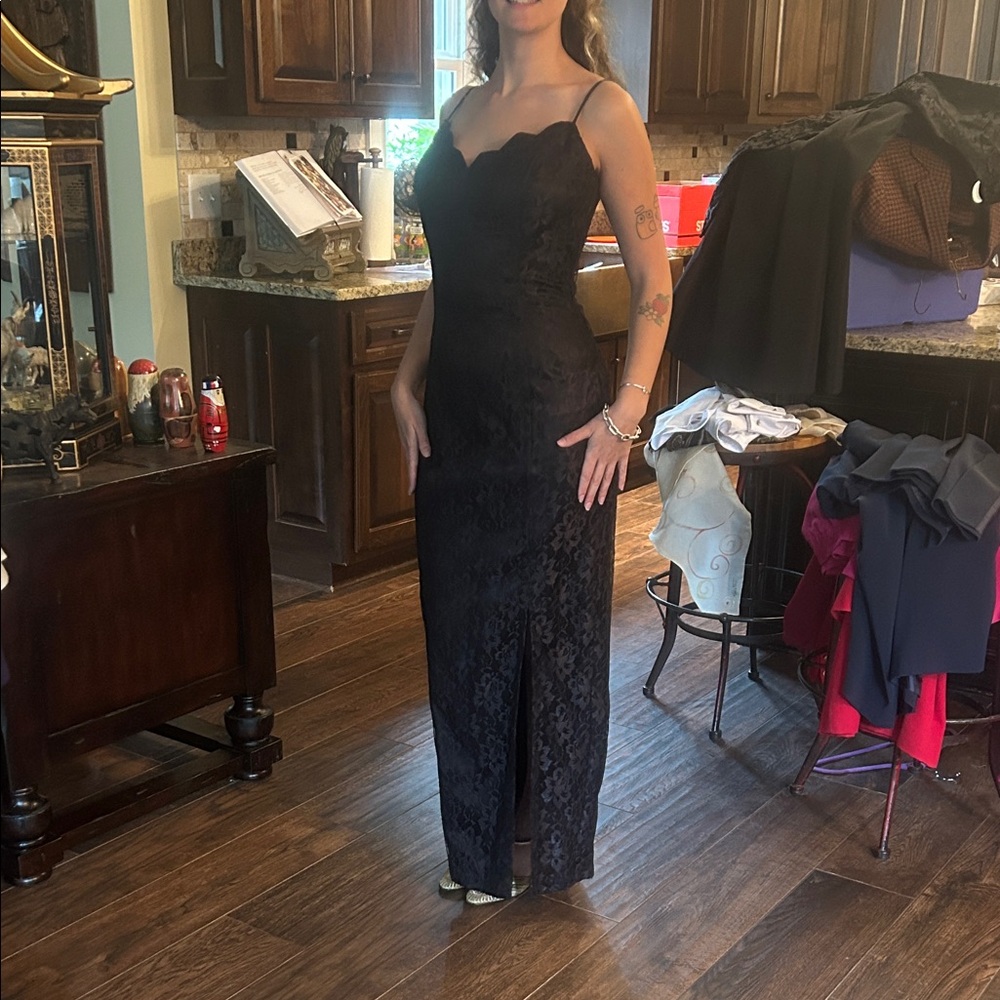 Vintage LA Glow Sz 11/12 Black Lace Formal Evening Gown EVC